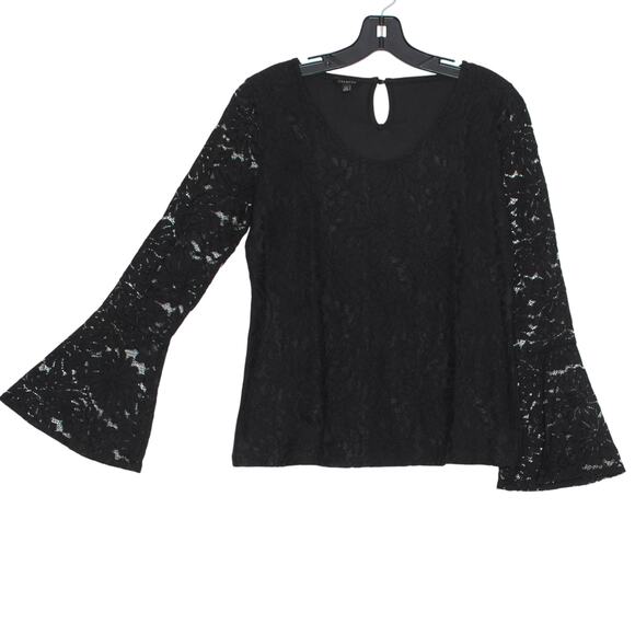 Talbots Top Lace Bell Sleeve Whimsigoth Boho Romantic Minimalist Goth Black XS - Picture 5 of 5